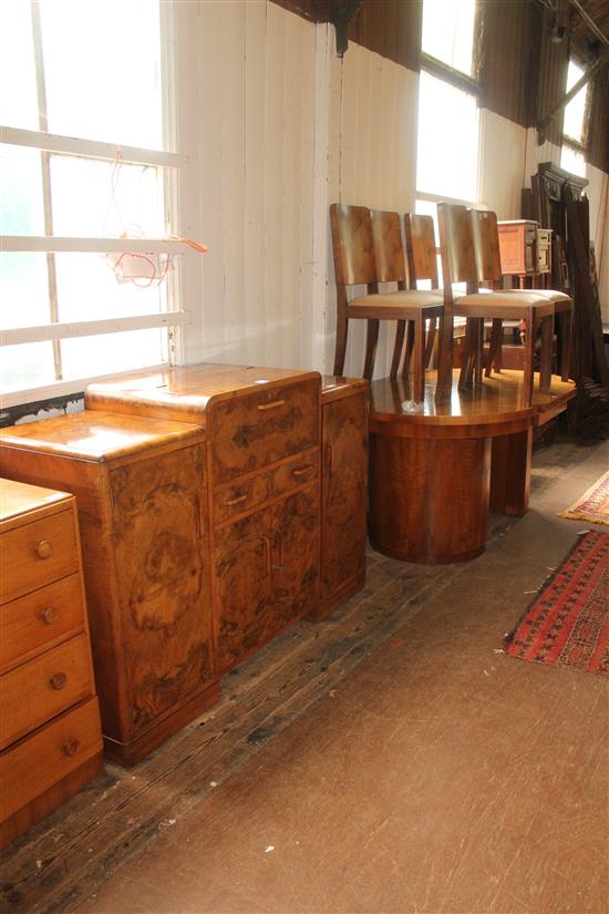 Art Deco table & chairs, similar sideboard & cocktail cabinet